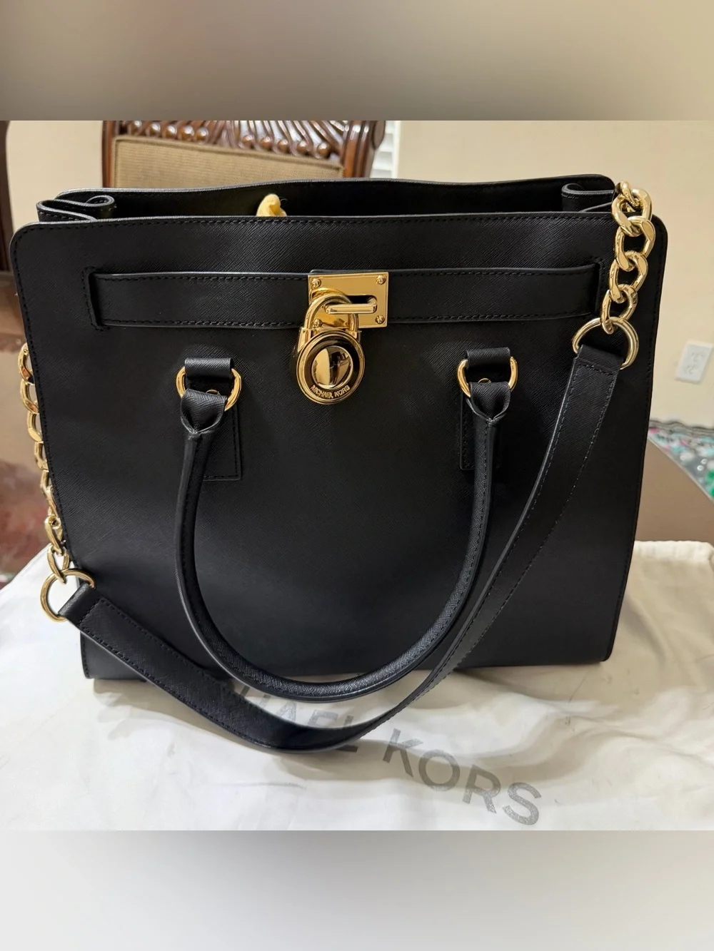 Michael Kors Black Saffiano Satchel with Gold Hardware